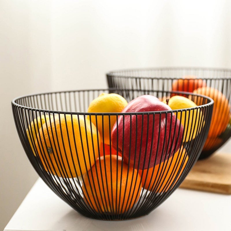 7UYUU Metal Wire Fruit Basket, Black Fruit Vegetable Bowl for Kitchen Counter, Round Produce Storage Basket for Veggie Snack (Round A) - Image 2